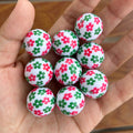 Floral Bubblegum Beads 20mm Red Green Dual Color Round 10pcs