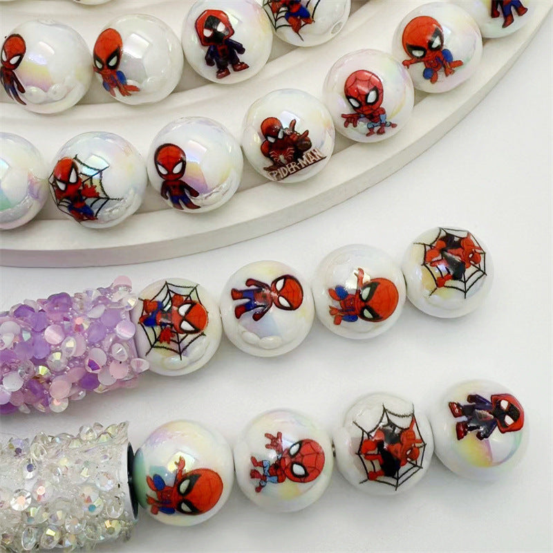 Plating Round Acrylic Beads 16mm Spider Man Printed 50pcs 3
