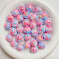 Hand Painted Rhinestone Flower Acrylic Round Beads 16mm 5pcs 18