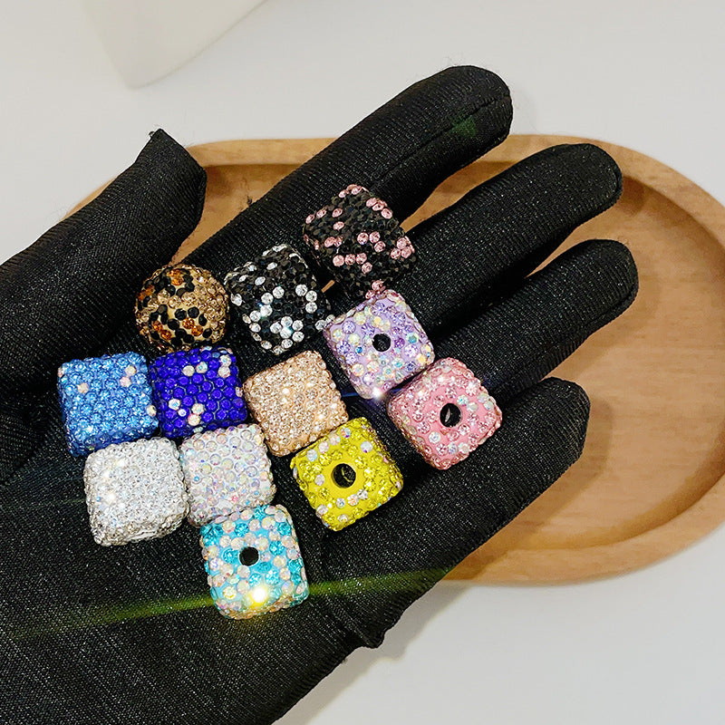 Leopard Print Rhinestone Polymer Clay Beads 14mm Square 15mm Round 10pcs 2