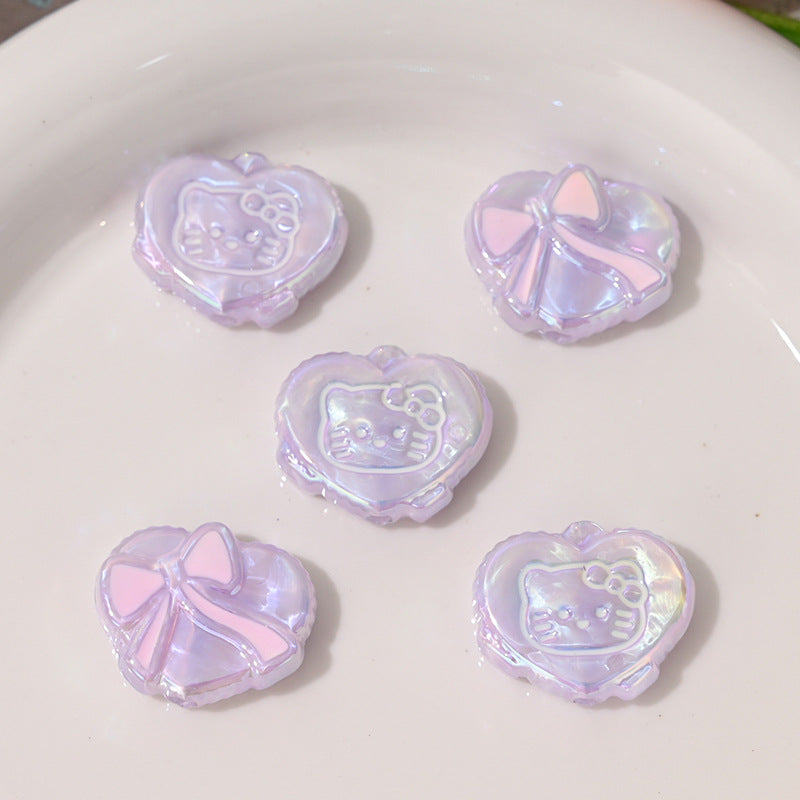 UV Plating Heart Acrylic Beads 20mm Cat Face Pastel Resin 10pcs 15