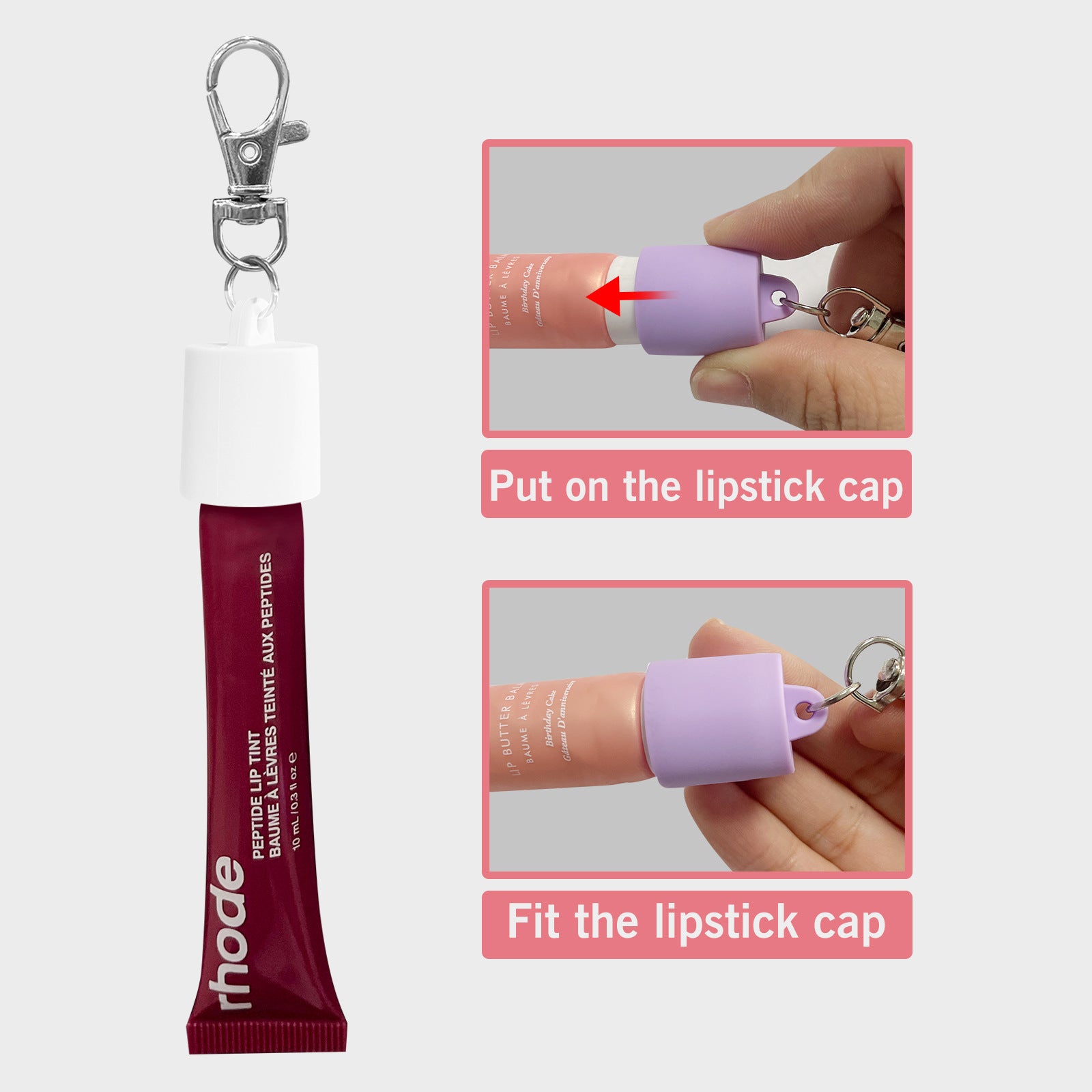 Silicone Chapstick Keychain Caps Crown Striped Smooth Shapes 3pcs 3