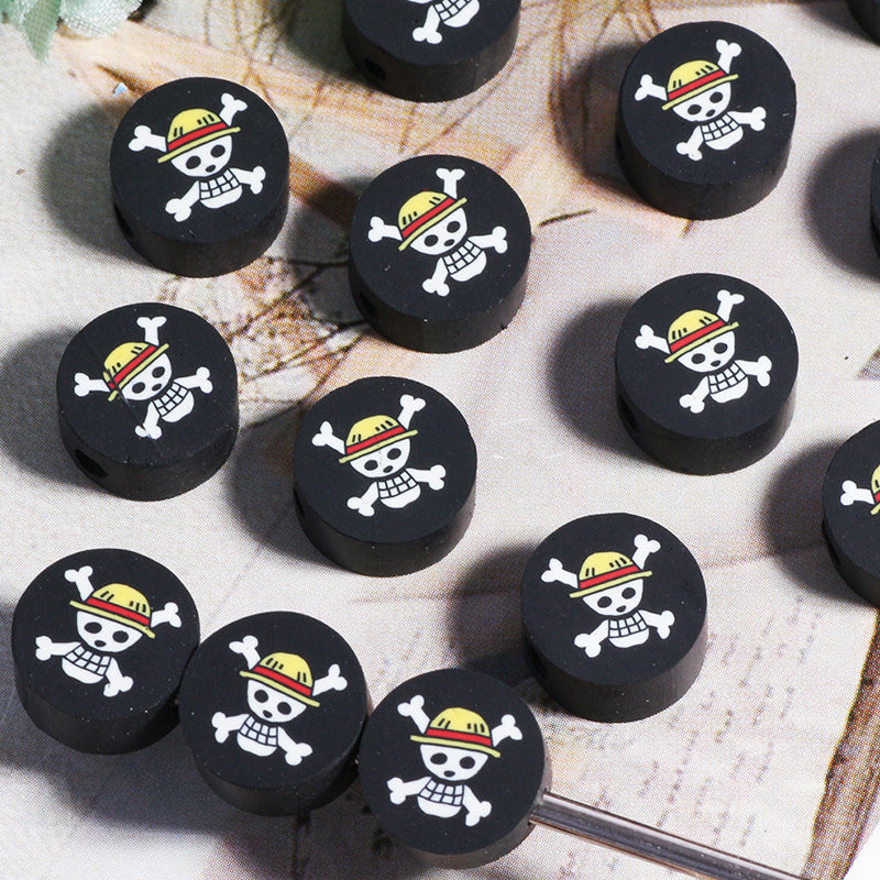Flat Clay Beads 10mm Black Skull Crossbones Design 200pcs 3