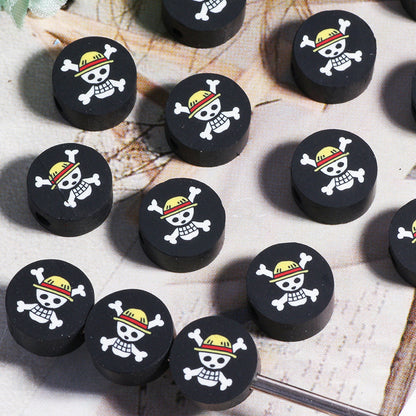 Flat Clay Beads 10mm Black Skull Crossbones Design 200pcs 3