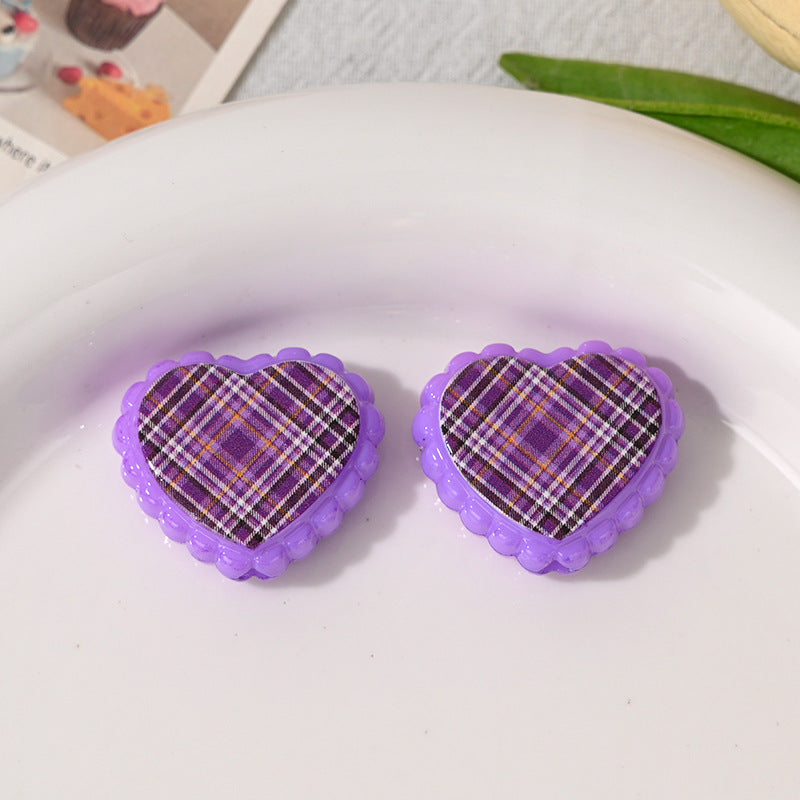 Checkered Lace Heart Acrylic Beads 26mm Colorful Mixed 10pcs 10