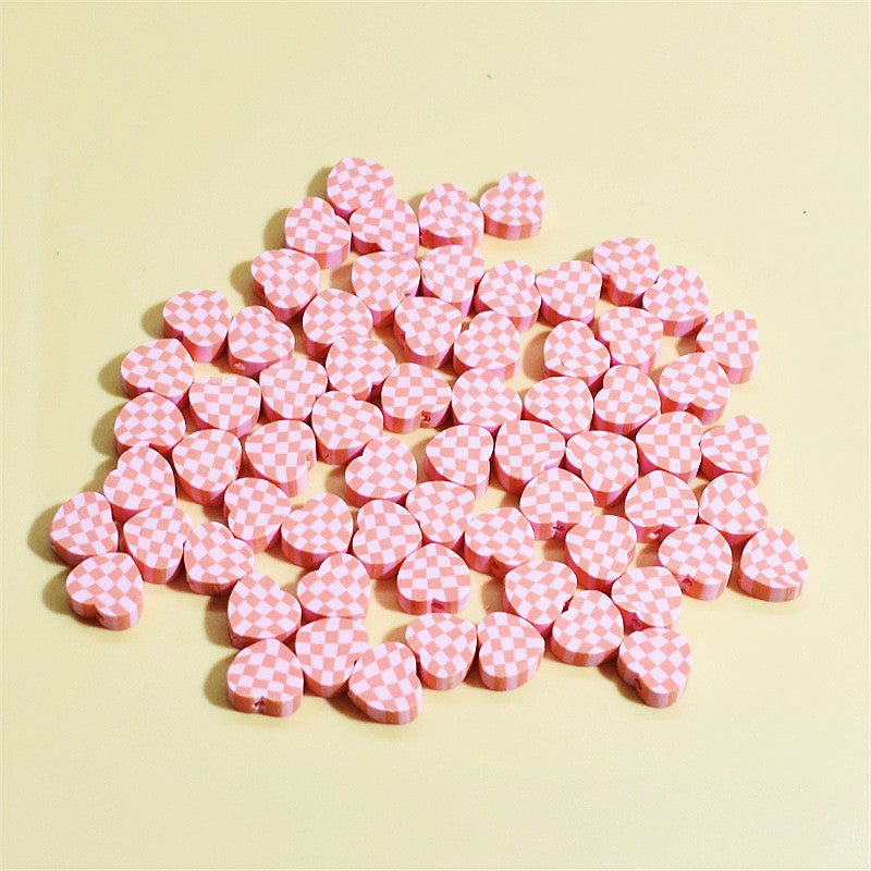 Heart Clay Beads 10mm Plaid Black White Polymer 100pcs 5