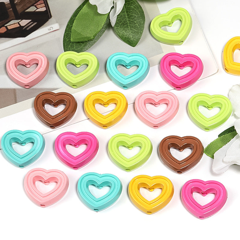 Painted Hollow Heart Acrylic Beads 24x20mm Glossy Layered 50pcs 4