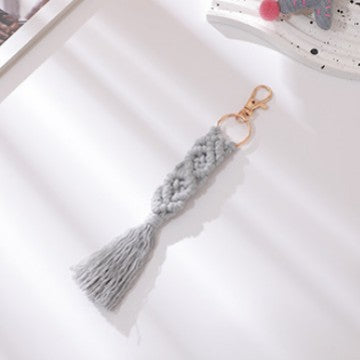 Hand Woven Tassel Crochet Keychain Cotton Linen Boho 2pcs 12