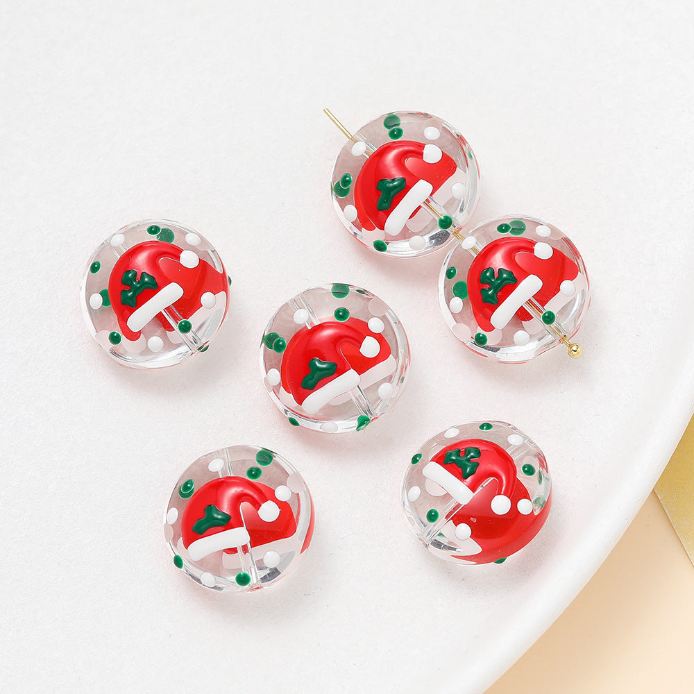 Hand Painted Flat Glass Beads 18mm Double-Sided Enamel Christmas 1pc 9