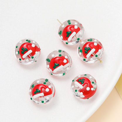 Hand Painted Flat Glass Beads 18mm Double-Sided Enamel Christmas 1pc 9