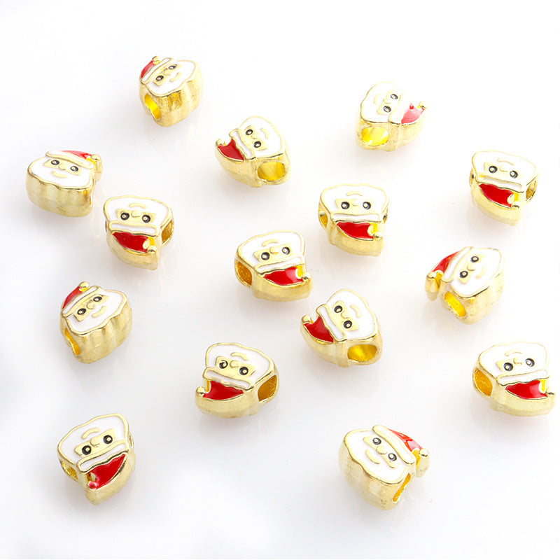 Santa Claus Christmas Tree Metal Beads 10mm Enamel Gold Tone 50pcs 7