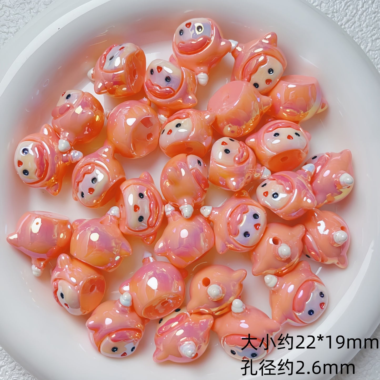 Glossy Iridescent 3D Pop Mart Resin Beads 17-23mm 5pcs 6