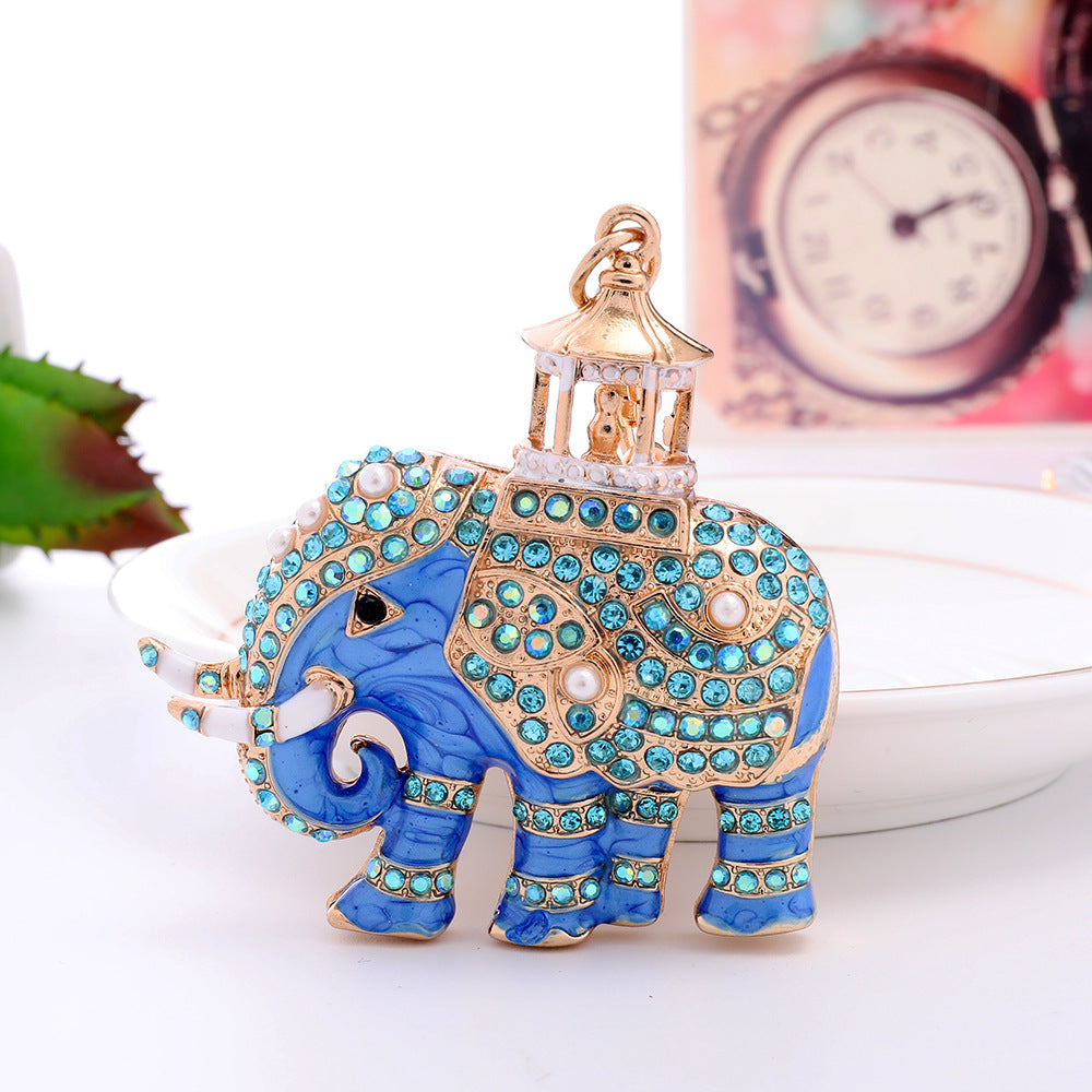 Alloy Rhinestone Elephant Keychain Metal Animal Charm with Lantern Detail 2