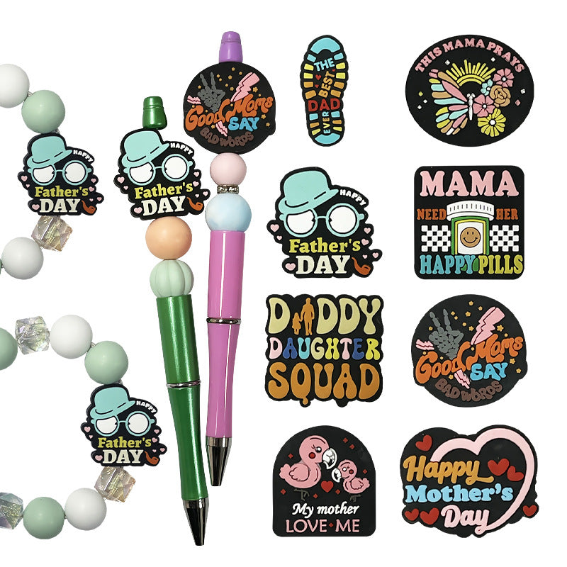 Silicone Focal Beads Mother Father'S Day Retro Style Colorful Phrases 20pcs 2
