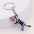 Alloy Colorful Dinosaur Keychain Metallic Rainbow Skeleton Design