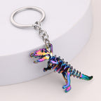 Alloy Colorful Dinosaur Keychain Metallic Rainbow Skeleton Design