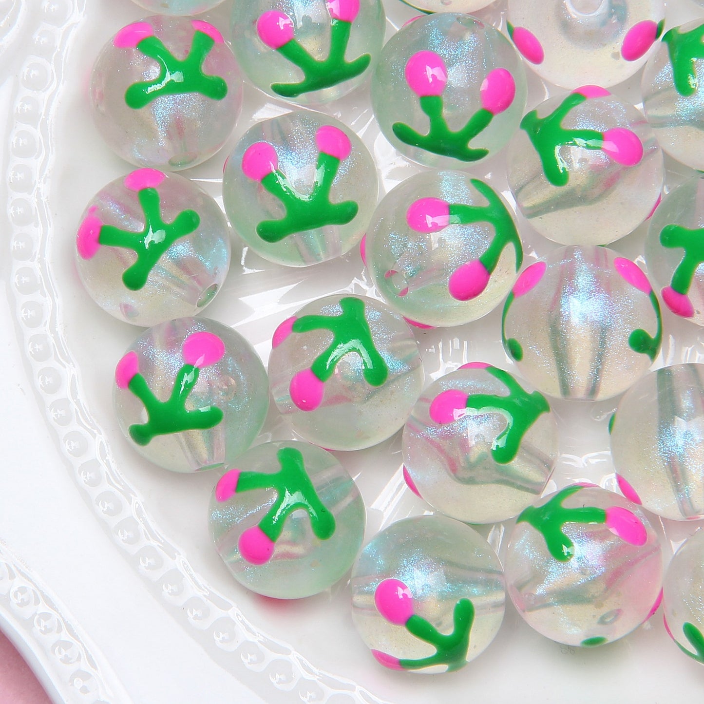 Painted Smiley Face Acrylic Beads 16mm Glow In The Dark 10pcs 3