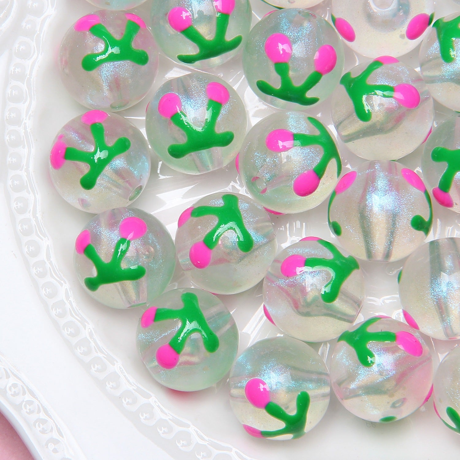 Painted Smiley Face Acrylic Beads 16mm Glow In The Dark 10pcs 3