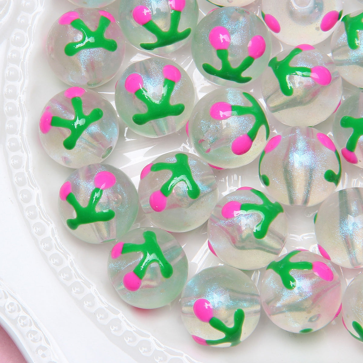 Painted Smiley Face Acrylic Beads 16mm Glow In The Dark 10pcs 3
