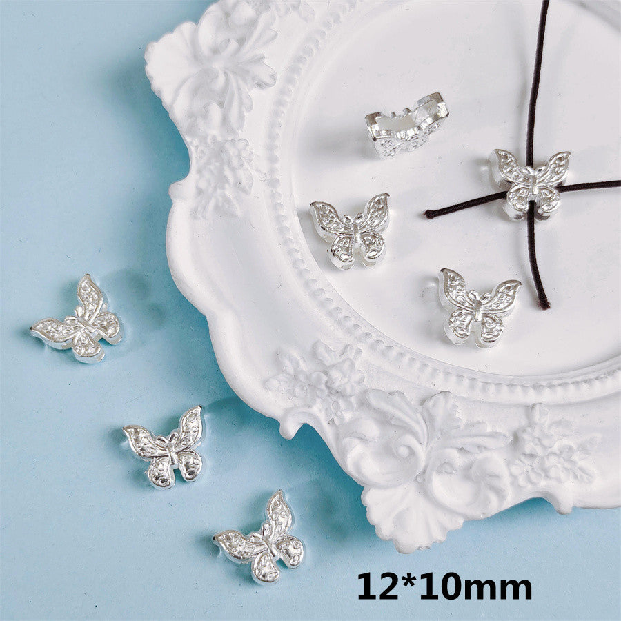 Butterfly Metal Beads 12mm Symmetrical Antique Silver Tone 100pcs 3