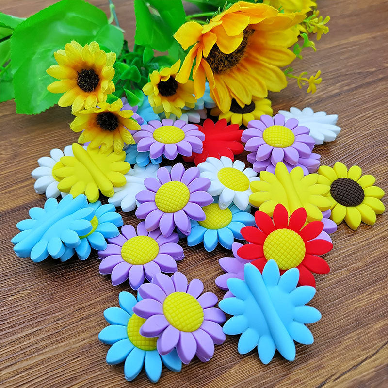 Silicone Focal Beads Sunflower Soft Petal Detailed Center 10pcs