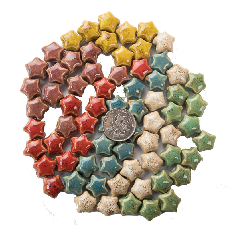 Star Ceramic Beads 17mm Fambe Glaze Mixed Earth Tones 10pcs