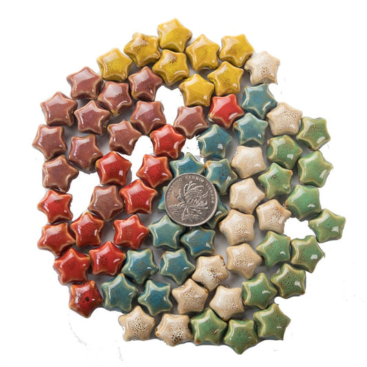 Star Ceramic Beads 17mm Fambe Glaze Mixed Earth Tones 10pcs