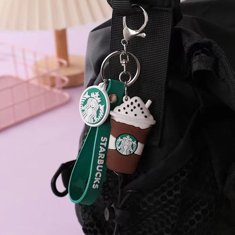 PVC Cup Keychain Colorful Iced Drink Charm with Green Strap 3