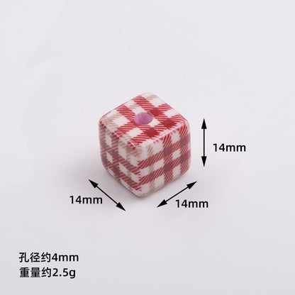 Baking Painted Square Acrylic Beads 14mm Plaid Colorful 50pcs 2