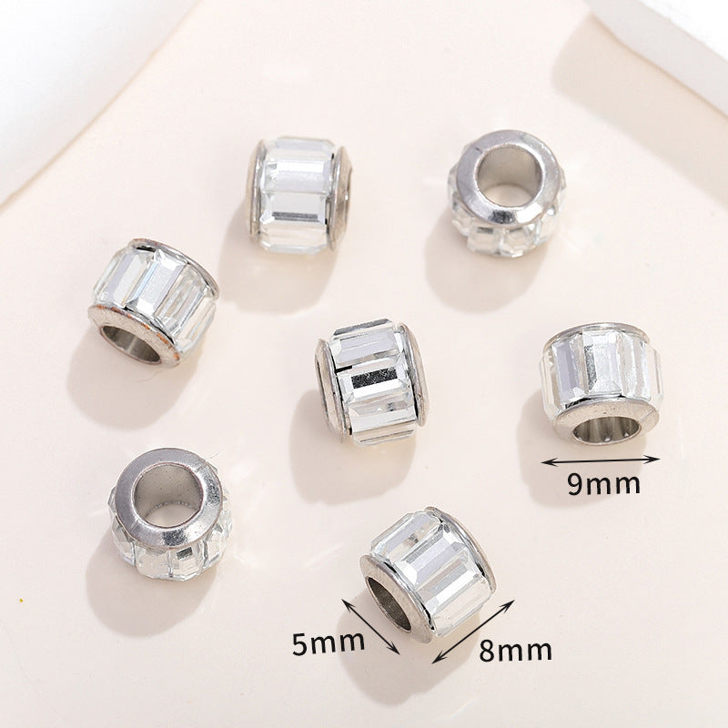 Glass Spacer Beads 9mm White Rhinestone-embedded 100pcs 6