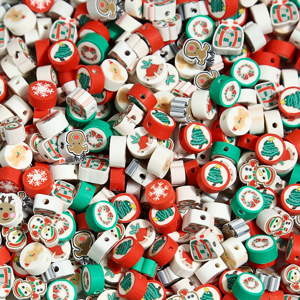 Flat Round Clay Beads 9mm Christmas Multicolor Festive 100pcs 6