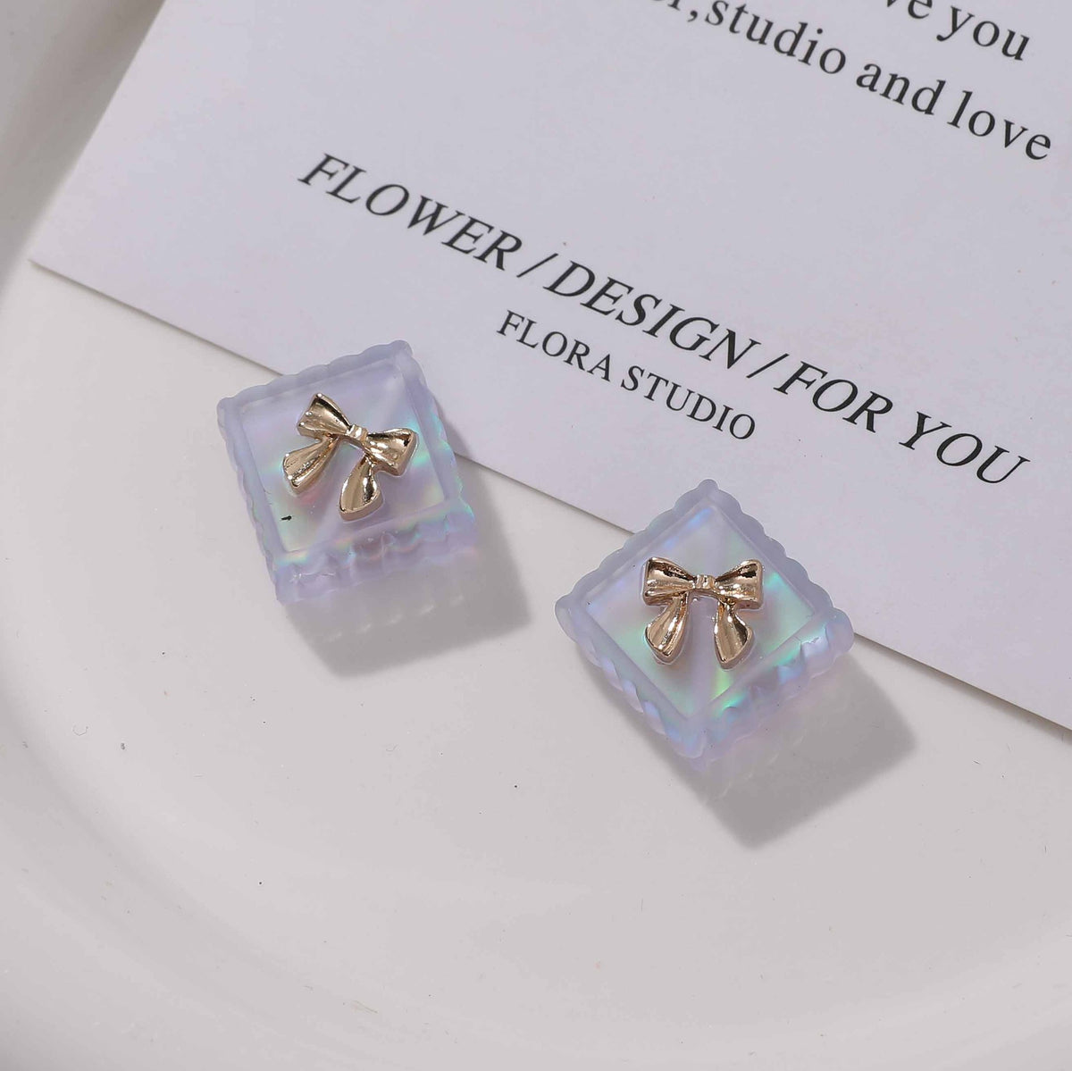 Matte Lace Bow Square Resin Beads 13mm Pastel Colors 10pcs 4