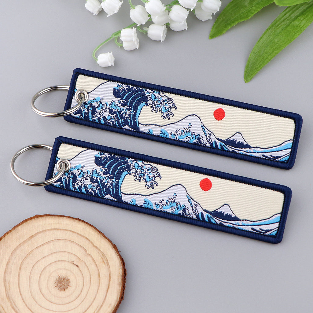 Double Sided Ukiyo Fabric Lanyard Keychain Japanese Motif 2pcs 3
