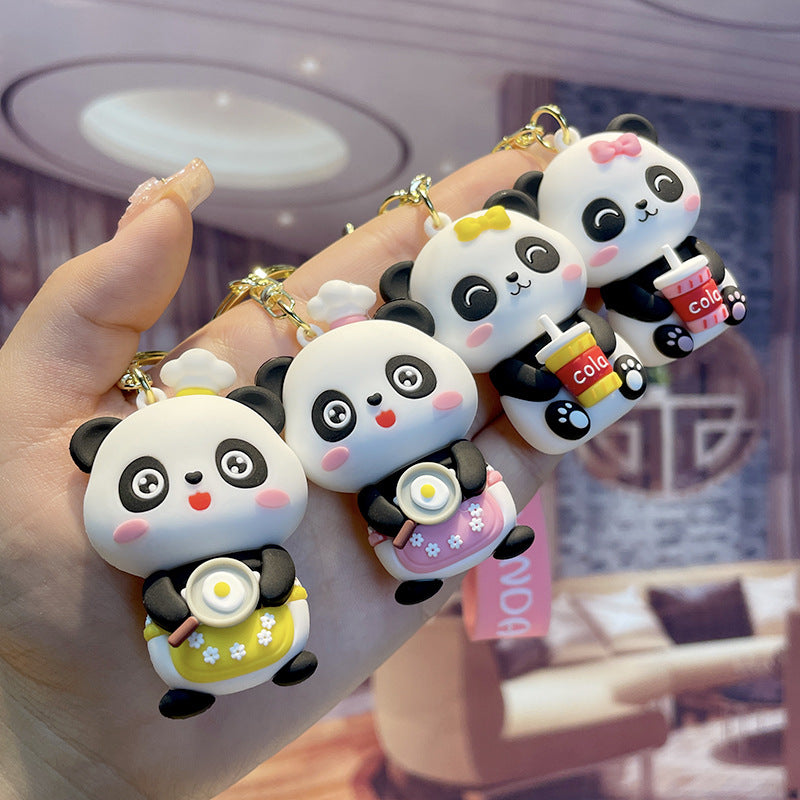 Cartoon Panda Keychain Cute PVC Material Playful Charm