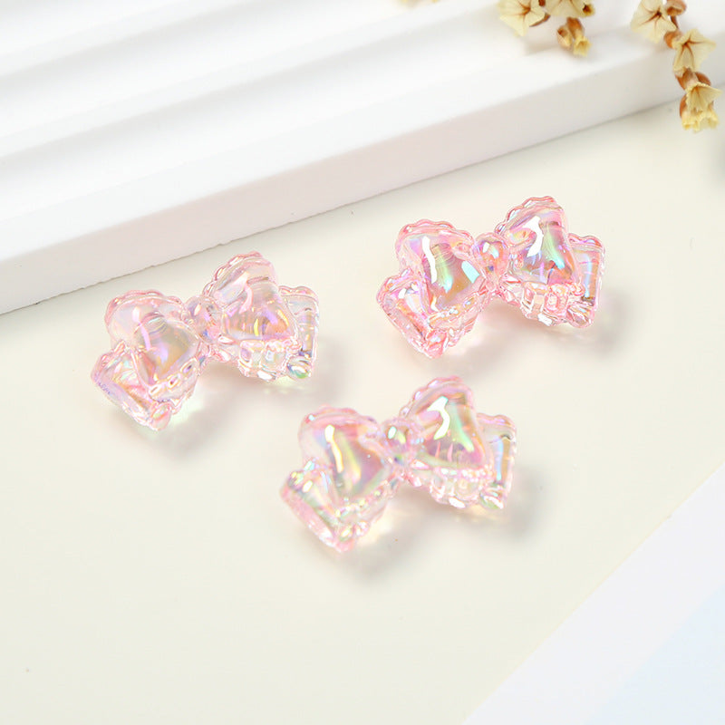 Transparent Ribbon Double Bow Acrylic Beads 15x25mm UV Plated 10pcs 2
