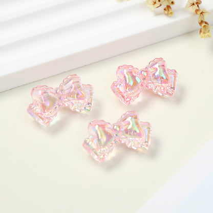 Transparent Ribbon Double Bow Acrylic Beads 15x25mm UV Plated 10pcs 2