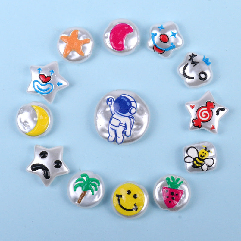 Hand Painted Cartoon Pattern Pearlized Acrylic Beads ABS Plastic 10pcs 3