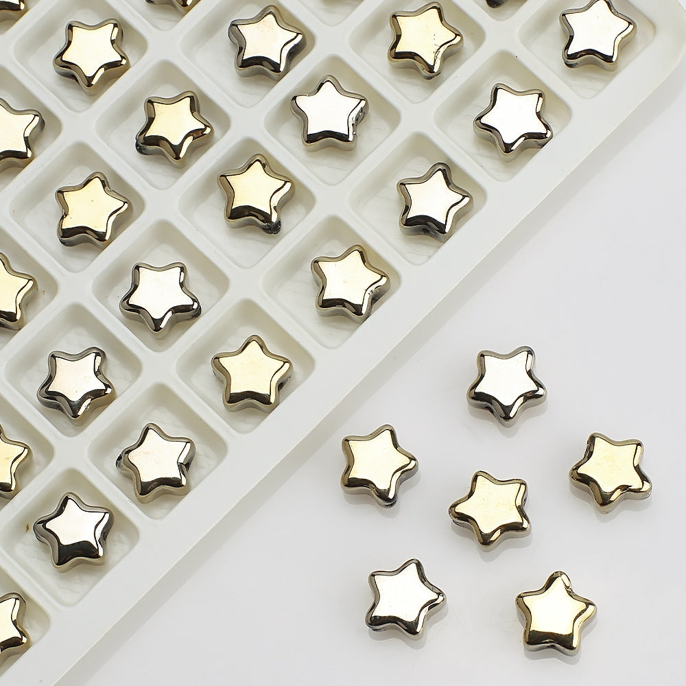 Plated Star Shaped Glass Beads 8mm Rainbow Electroplated 100pcs 13