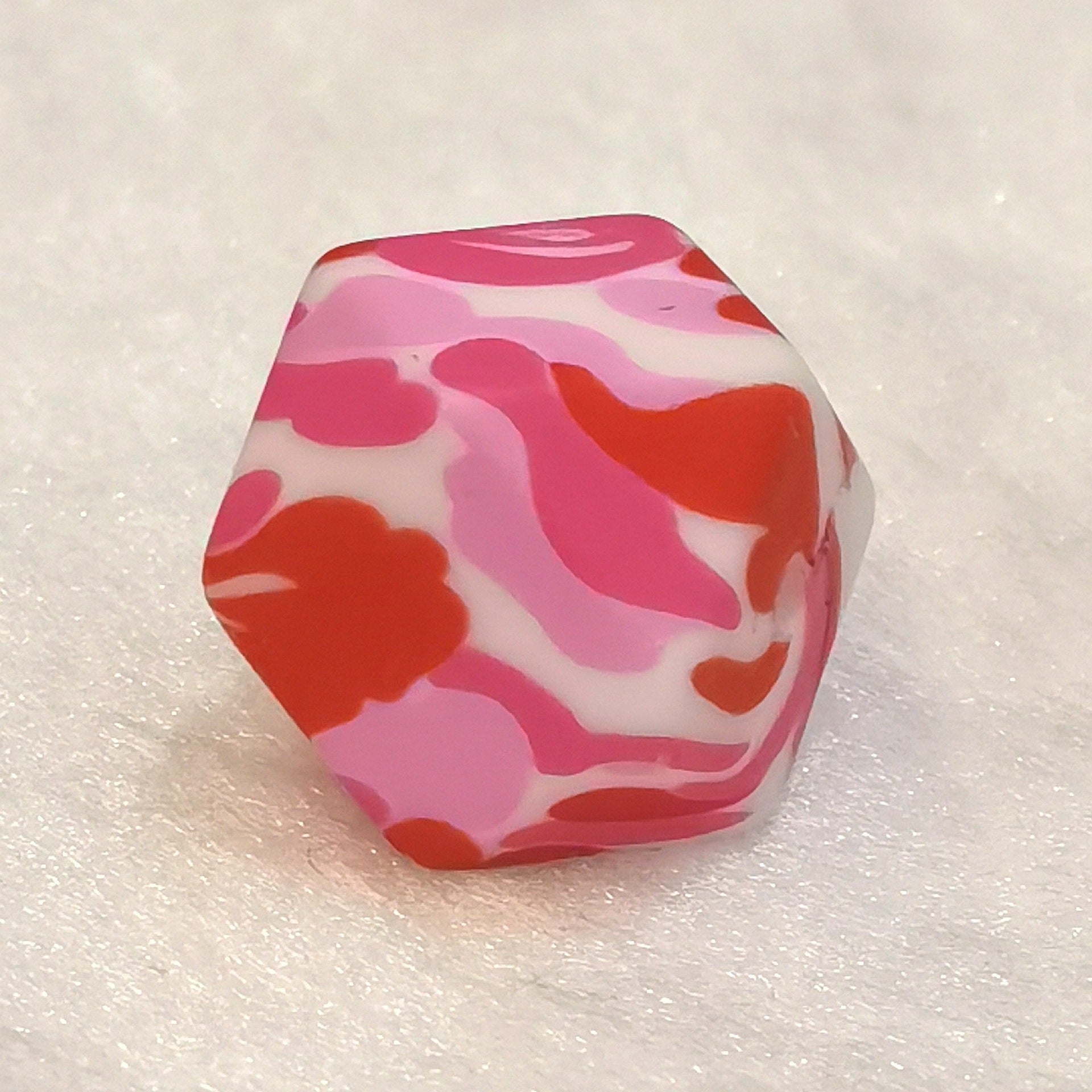 14mm Hexagon Silicone Beads Printed Camouflage Leopard Design 50pcs