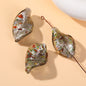 Lampwork Glass Beads Irregular Leaf 30mm Hand Painted Metallic 10pcs 10