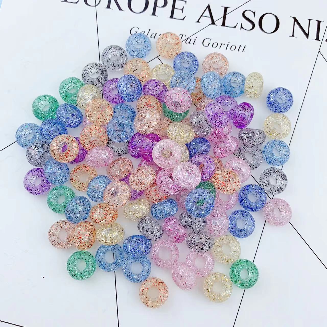 Acrylic Flat Round Spacer Beads 14mm Large Hole Dual Color Crackle 60pcs 7