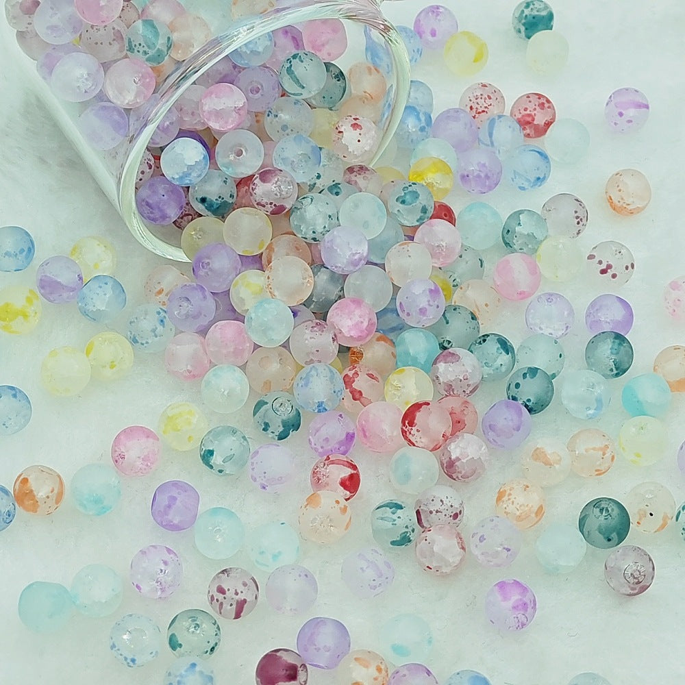 Frosted Round Glass Beads 6mm Colorful Speckled Matte Finish 50pcs 6