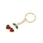 Vintage Alloy Cherry Keychain Glossy Red Heart Charm