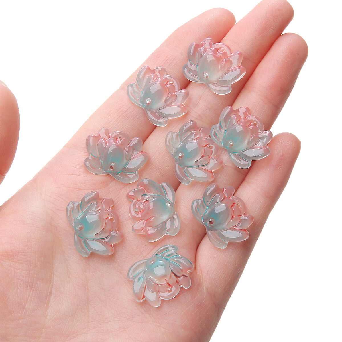 Lotus Transparent Glass Beads 16x21mm Pastel Colors 5pcs 6