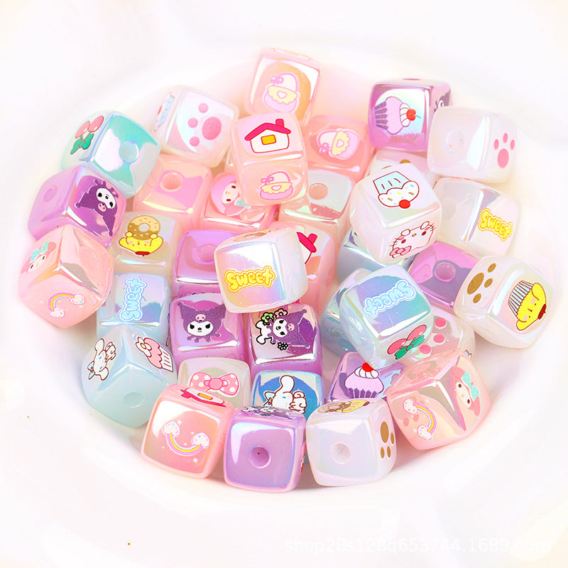 Cartoon Jelly Color Acrylic Square Beads 14mm Glossy Finish 10pcs
