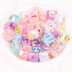 Cartoon Jelly Color Acrylic Square Beads 14mm Glossy Finish 10pcs