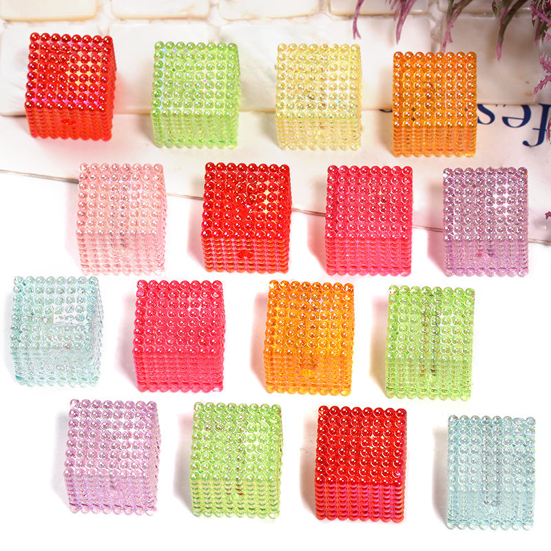 Transparent Square Acrylic Beads 16mm Colorful Bubbly Texture 50pcs 2