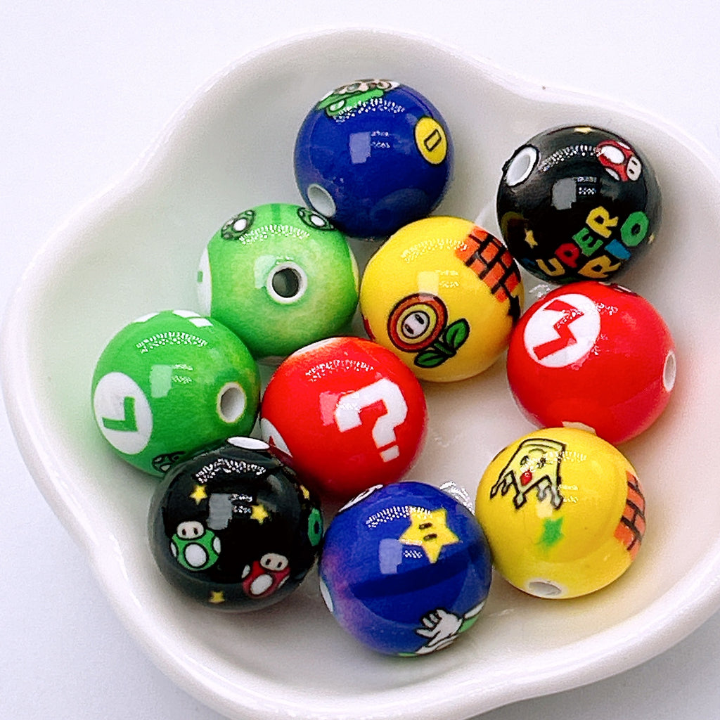 Painted Round Acrylic Beads 16mm Mario Baking Theme 100pcs 2