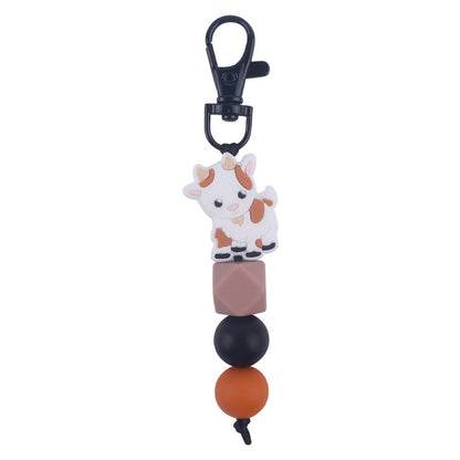 Cartoon Animal Silicone Bead Keychain Elk Yak Goat Design 9