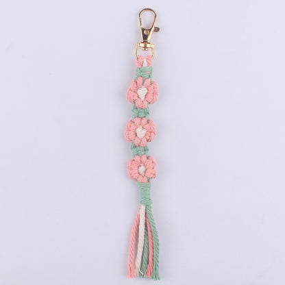 Handmade Woven Flower Keychain Cotton Polyester Gold Clasp 7